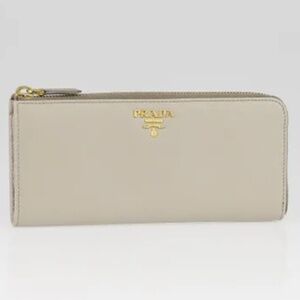 Authentic Prada Saffiano Leather Large Zip Around Wallet Cream